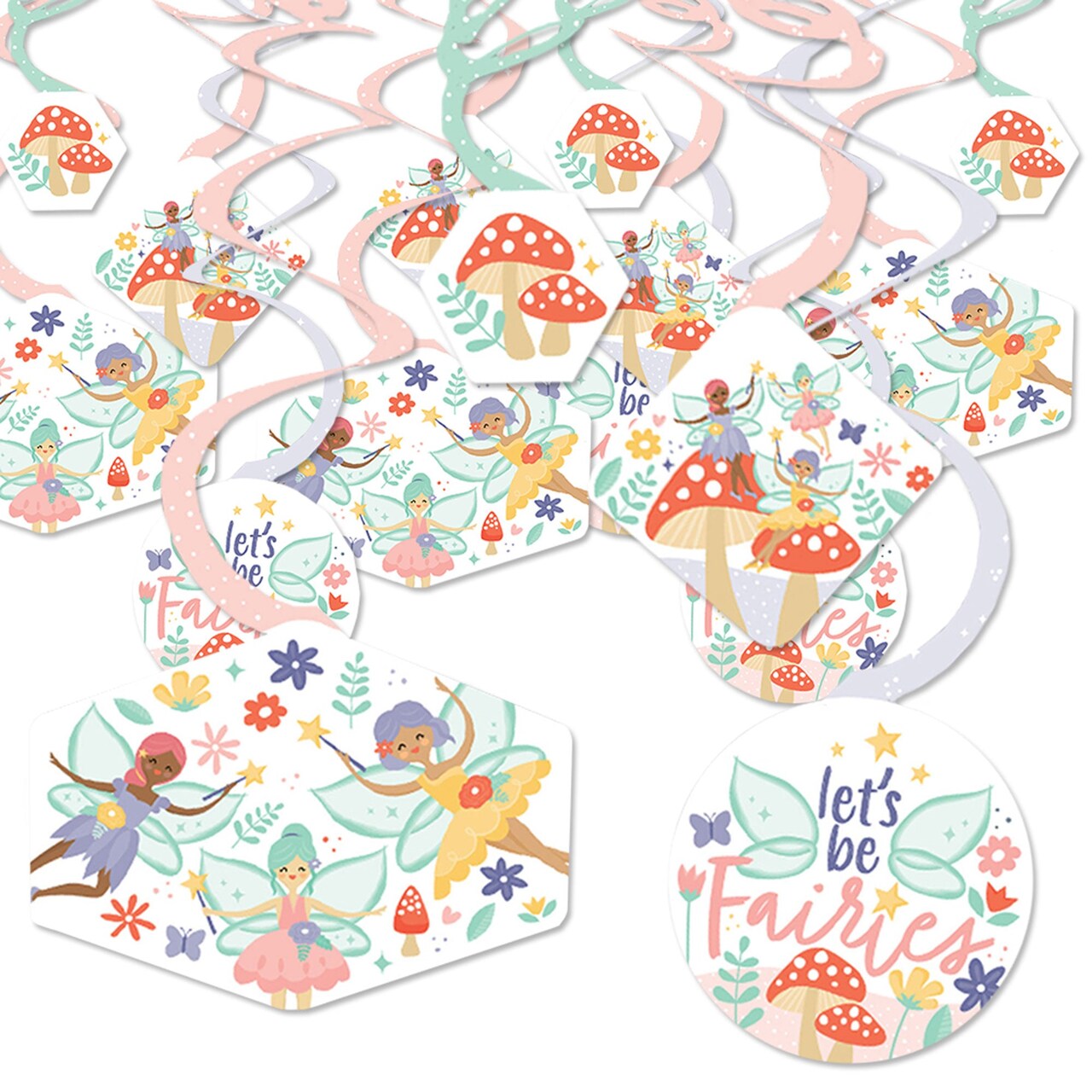 Big Dot of Happiness Let's Be Fairies - Fairy Garden Birthday Party Hanging Decor - Party Decoration Swirls - Set of 40